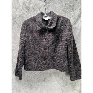Vtg Petite Sophisticate Women’s Lg Brown Speckled Cardigan Mohair Blend Sweater
